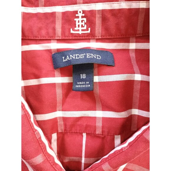 Lands End Womens Sleeveless Red Plaid Button-Up Shirt Size 18 Cotton Blend - Picture 5 of 6